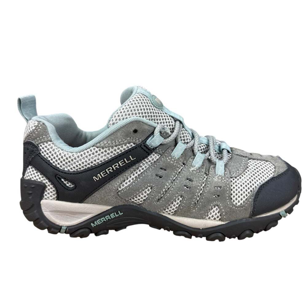 Merrell Women 9 Hiking Shoes Grey Blue Suede Mesh Trail Sneaker Outdoor Granola